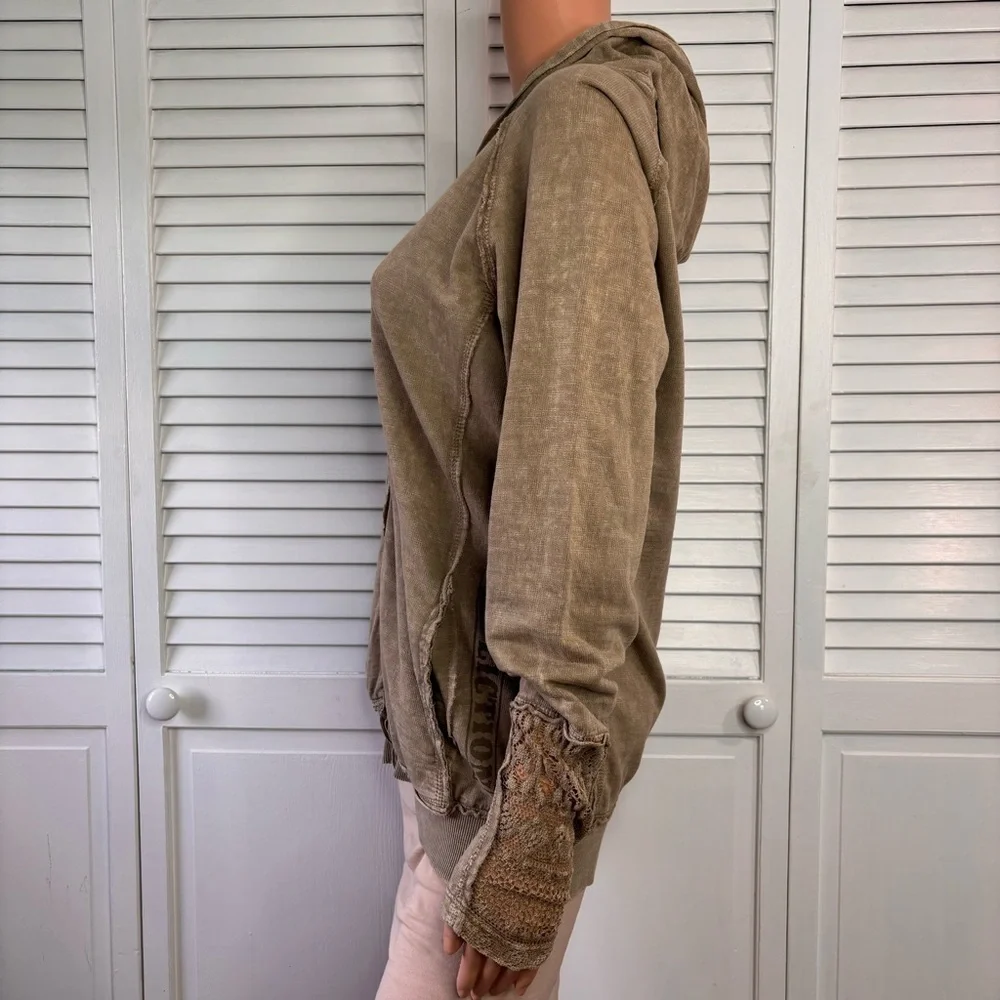 AFFLICTION Brown Zip Up Hooded Sweater Size Medium - Picture 5 of 8